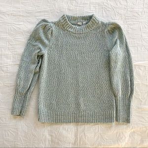 Puff sleeve blue green sweater